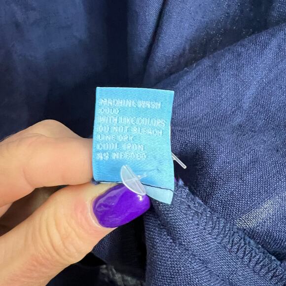 J. McLaughlin Linen Shirt Mini Dress Women SZ L Blue Henley Button Front Coastal - Picture 6 of 8